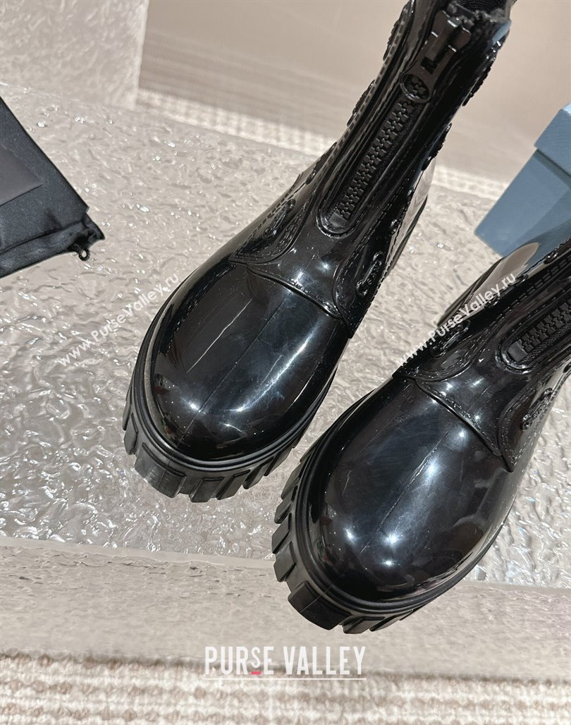 Prada Patent Rubber Rain Boots with Zip Black 2024 0327 (MD-240327128)