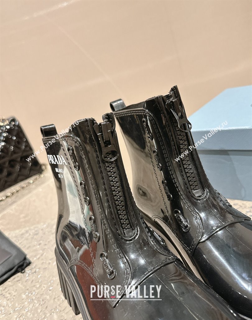 Prada Patent Rubber Rain Boots with Zip Black 2024 0327 (MD-240327128)