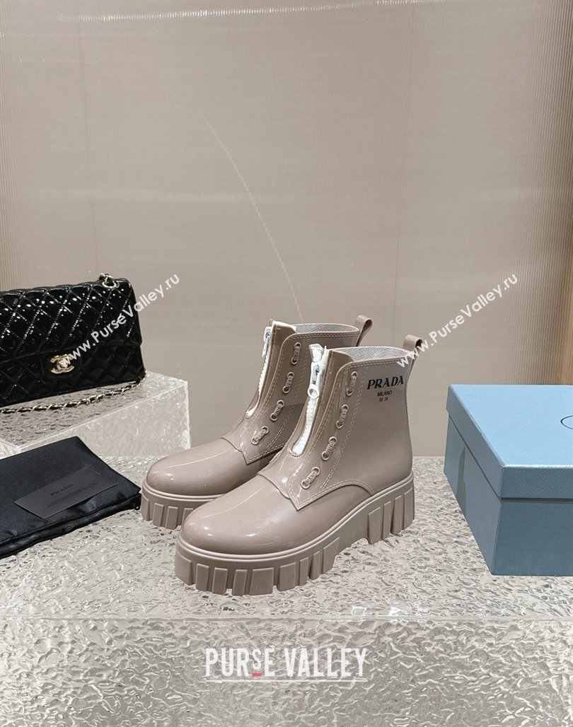 Prada Patent Rubber Rain Boots with Zip Khaki Grey 2024 0327 (MD-240327129)