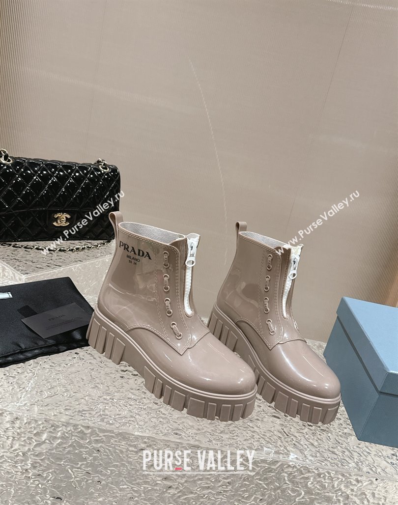 Prada Patent Rubber Rain Boots with Zip Khaki Grey 2024 0327 (MD-240327129)