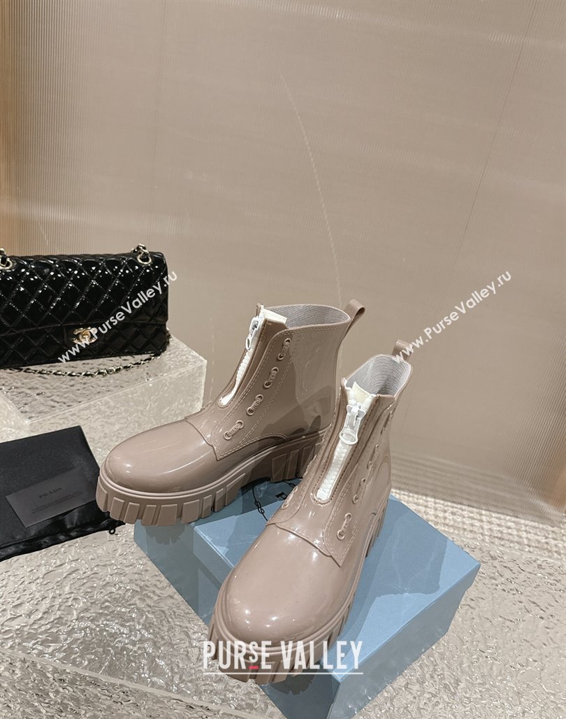 Prada Patent Rubber Rain Boots with Zip Khaki Grey 2024 0327 (MD-240327129)