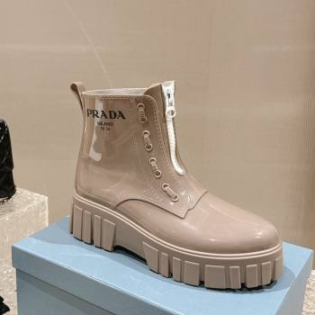 Prada Patent Rubber Rain Boots with Zip Khaki Grey 2024 0327 (MD-240327129)