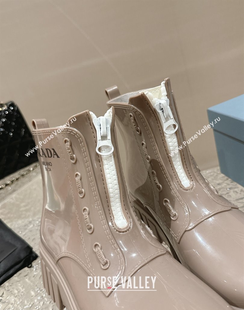 Prada Patent Rubber Rain Boots with Zip Khaki Grey 2024 0327 (MD-240327129)