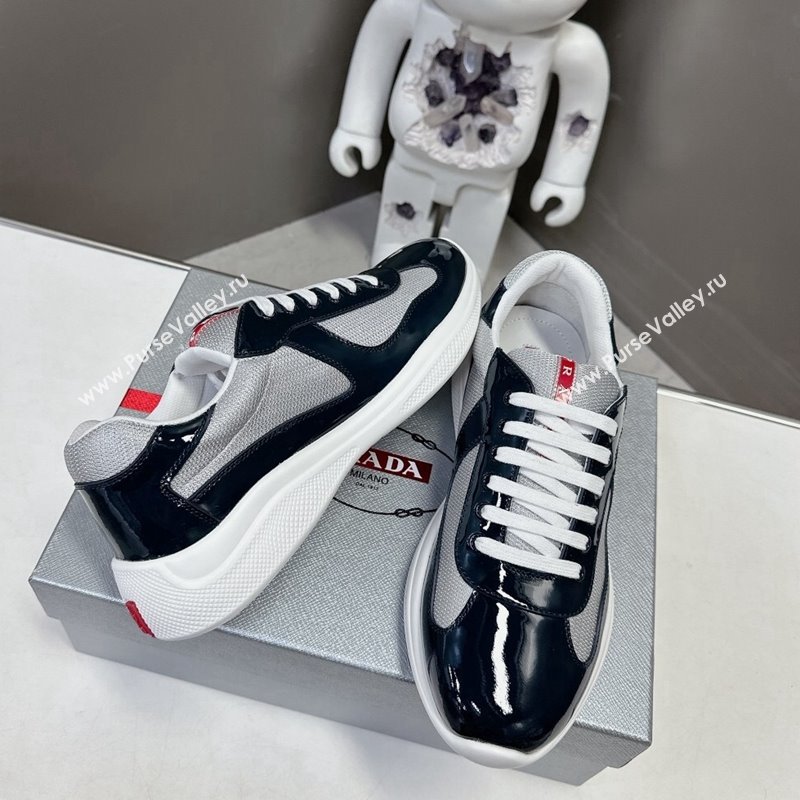 Prada Americas Cup Patent Rubber and Bike Fabric Sneakers Black/Grey2 2024 0327 (MD-240327137)