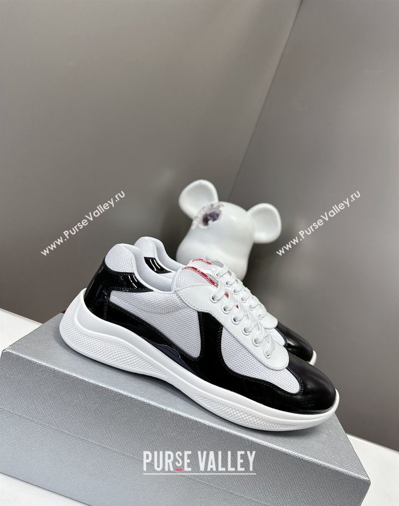 Prada Americas Cup Patent Rubber and Bike Fabric Sneakers Black/White 2024 0327 (MD-240327138)