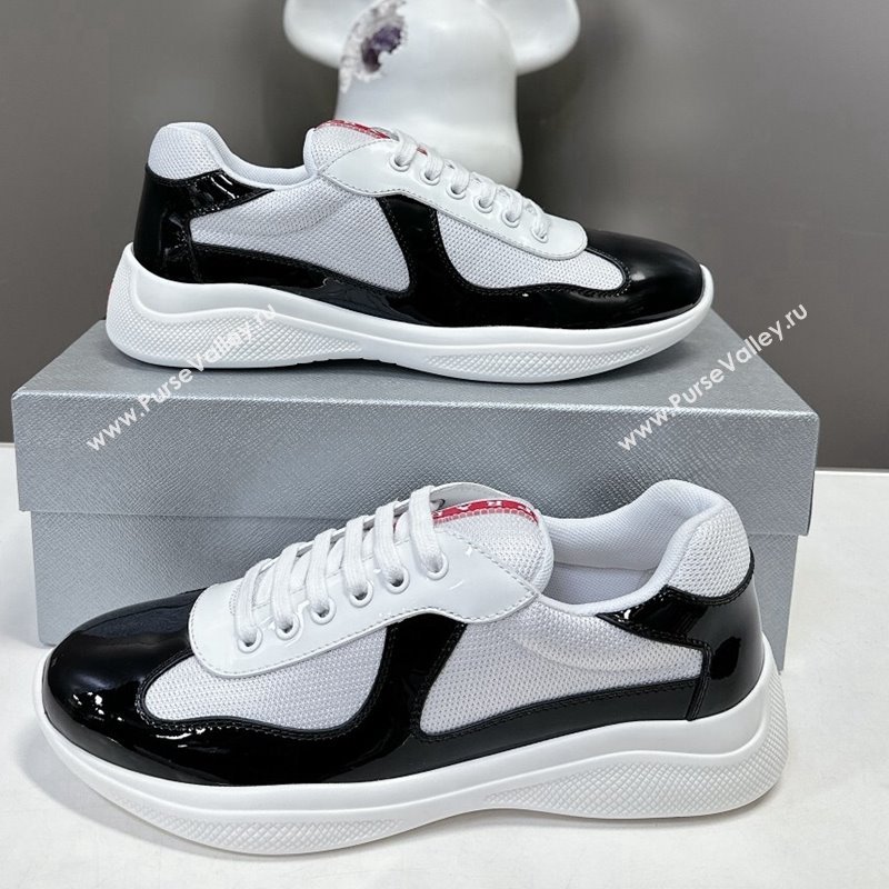 Prada Americas Cup Patent Rubber and Bike Fabric Sneakers Black/White 2024 0327 (MD-240327138)