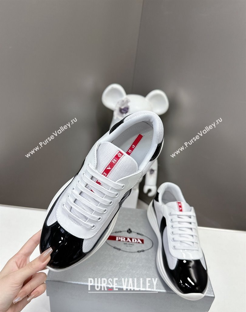 Prada Americas Cup Patent Rubber and Bike Fabric Sneakers Black/White 2024 0327 (MD-240327138)