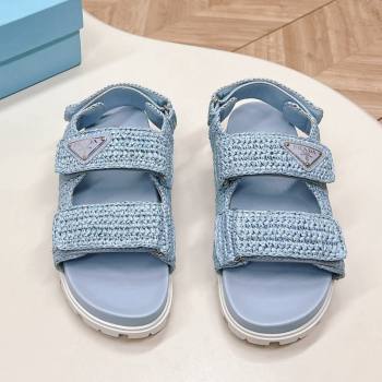 Prada Crochet Raffia-Like Flat Sandals Light Blue 2024 032702 (MD-240327113)