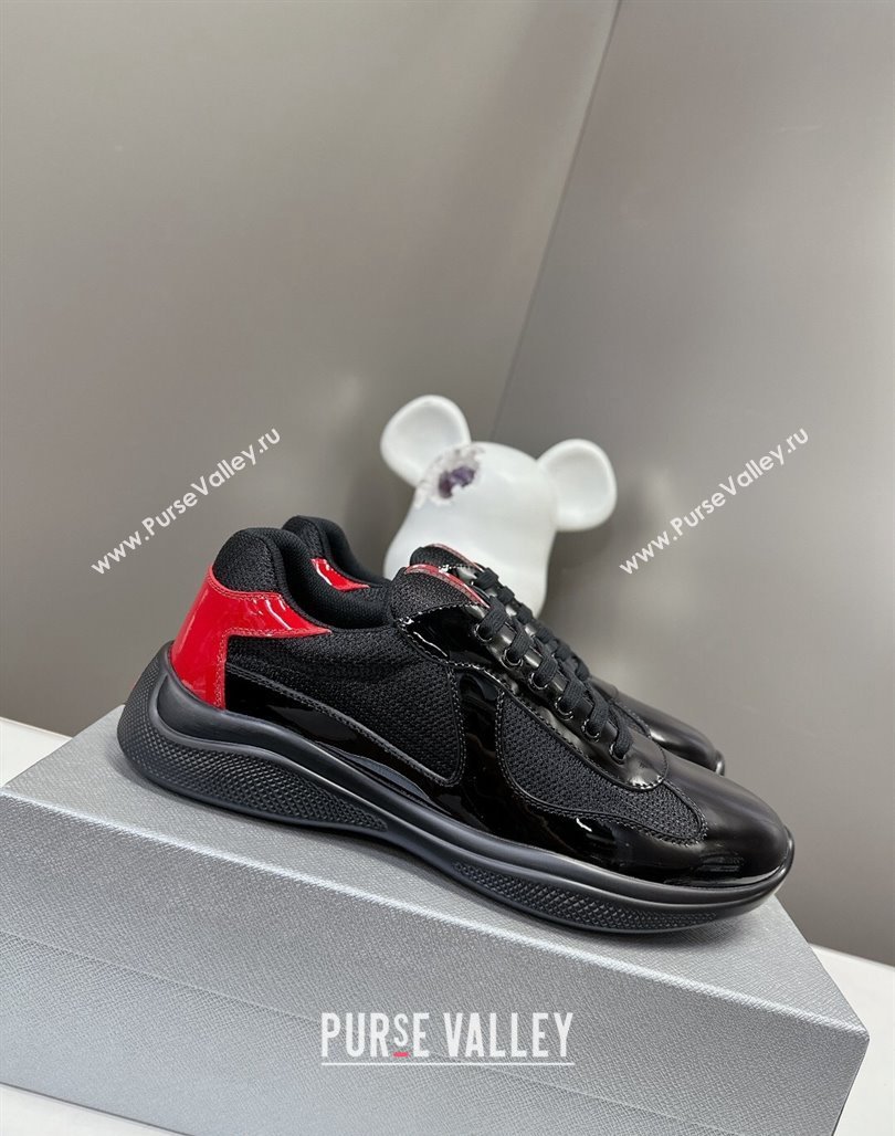 Prada Americas Cup Patent Rubber and Bike Fabric Sneakers Black/Red2 2024 0327 (MD-240327149)