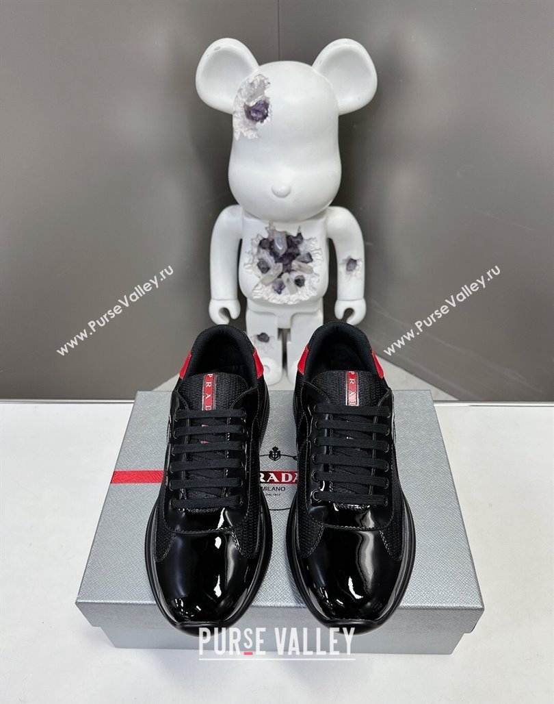 Prada Americas Cup Patent Rubber and Bike Fabric Sneakers Black/Red2 2024 0327 (MD-240327149)