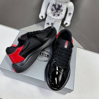 Prada Americas Cup Patent Rubber and Bike Fabric Sneakers Black/Red2 2024 0327 (MD-240327149)