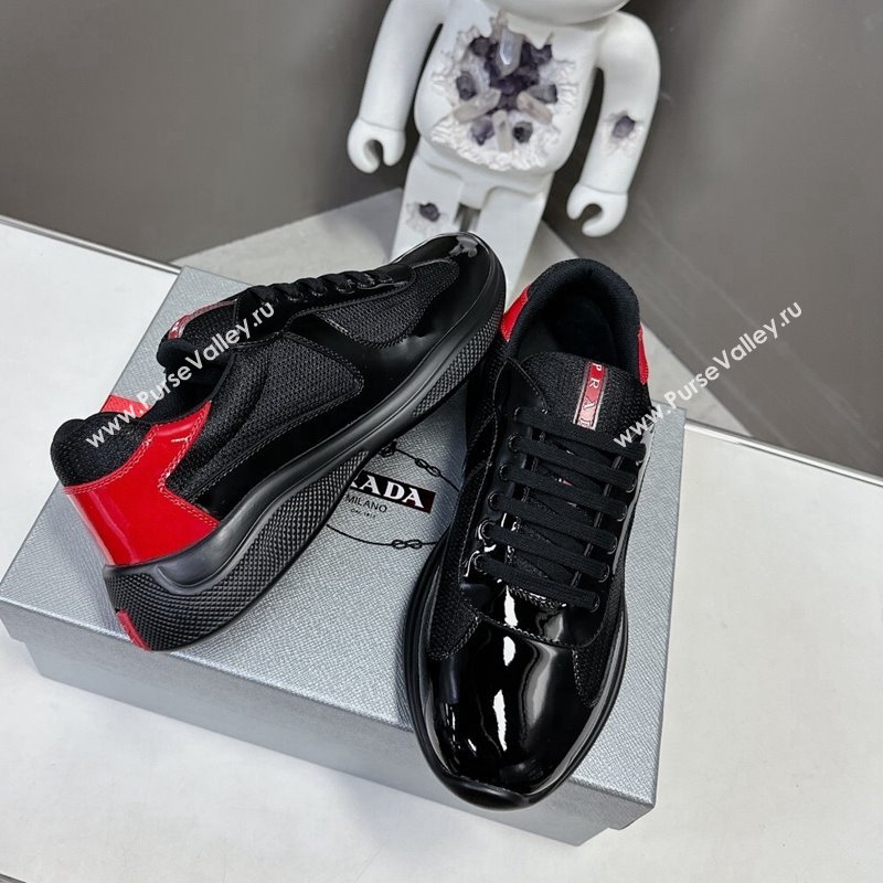 Prada Americas Cup Patent Rubber and Bike Fabric Sneakers Black/Red2 2024 0327 (MD-240327149)