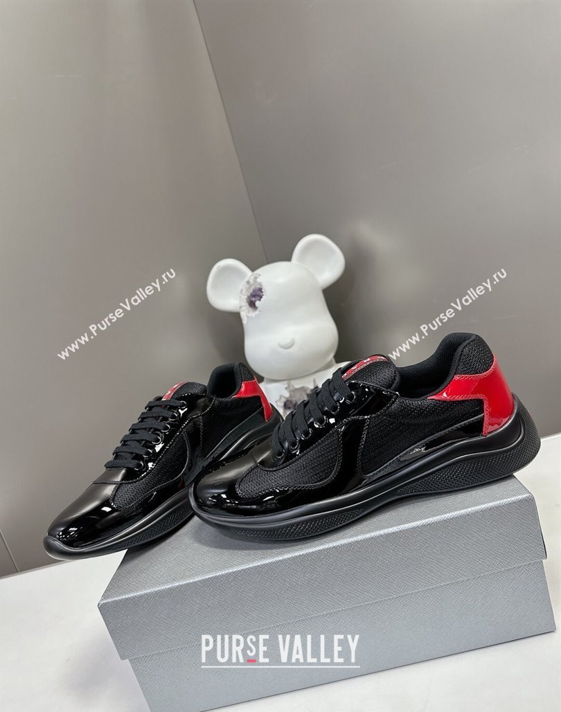 Prada Americas Cup Patent Rubber and Bike Fabric Sneakers Black/Red2 2024 0327 (MD-240327149)