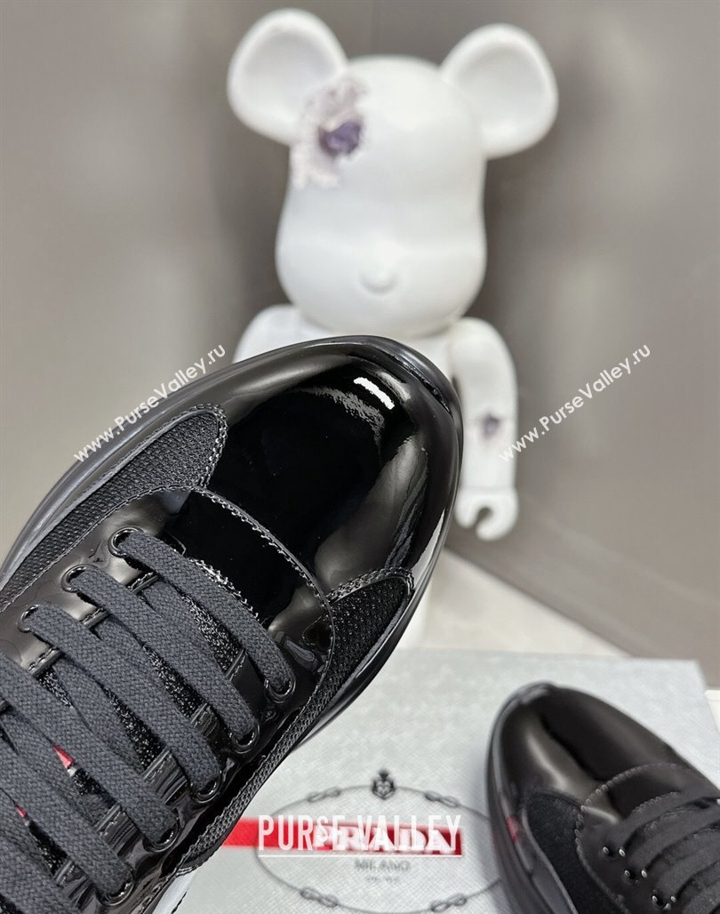 Prada Americas Cup Patent Rubber and Bike Fabric Sneakers Black/Red2 2024 0327 (MD-240327149)