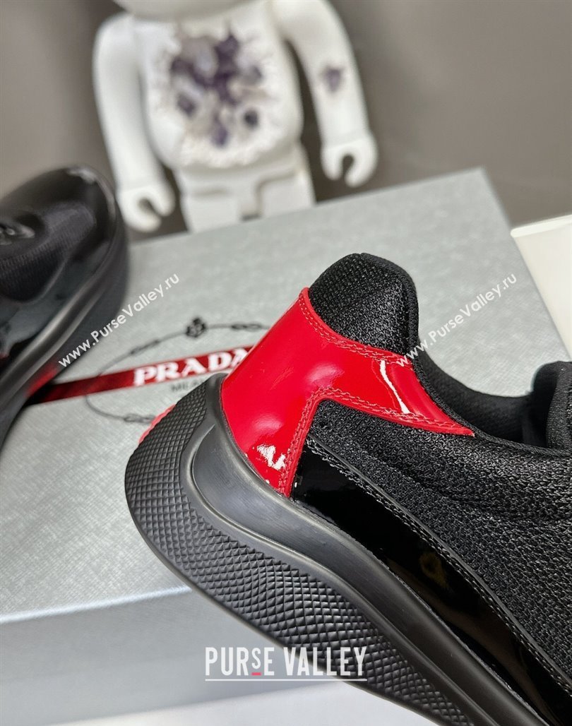 Prada Americas Cup Patent Rubber and Bike Fabric Sneakers Black/Red2 2024 0327 (MD-240327149)