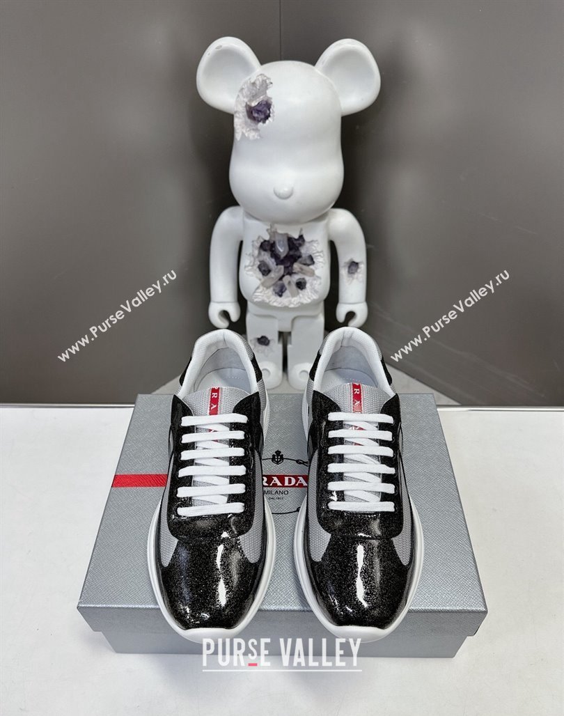 Prada Americas Cup Patent Rubber and Bike Fabric Sneakers with Dots Black 2024 0327 (MD-240327150)