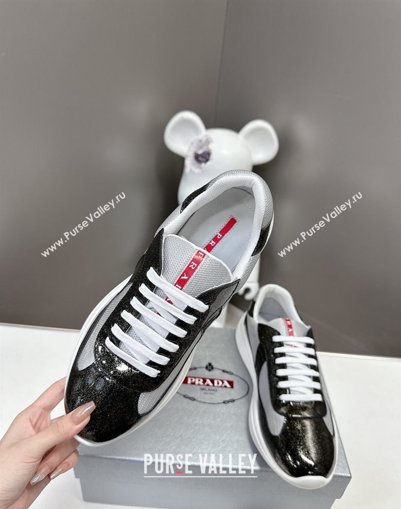 Prada Americas Cup Patent Rubber and Bike Fabric Sneakers with Dots Black 2024 0327 (MD-240327150)