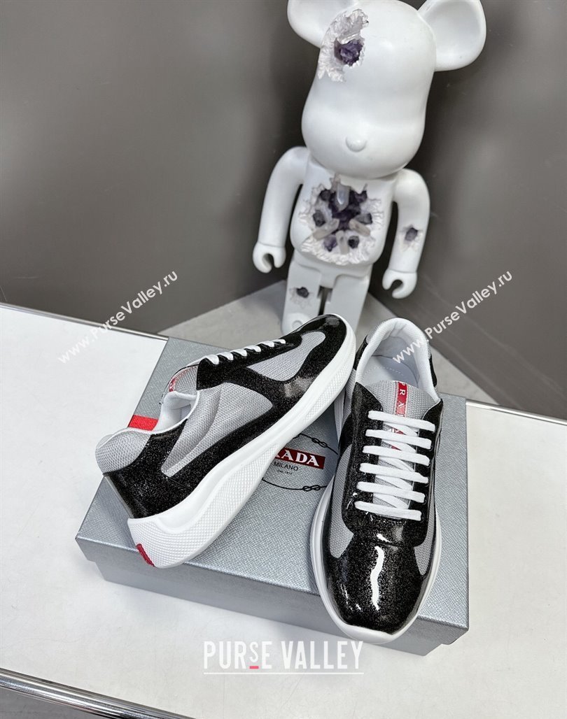 Prada Americas Cup Patent Rubber and Bike Fabric Sneakers with Dots Black 2024 0327 (MD-240327150)