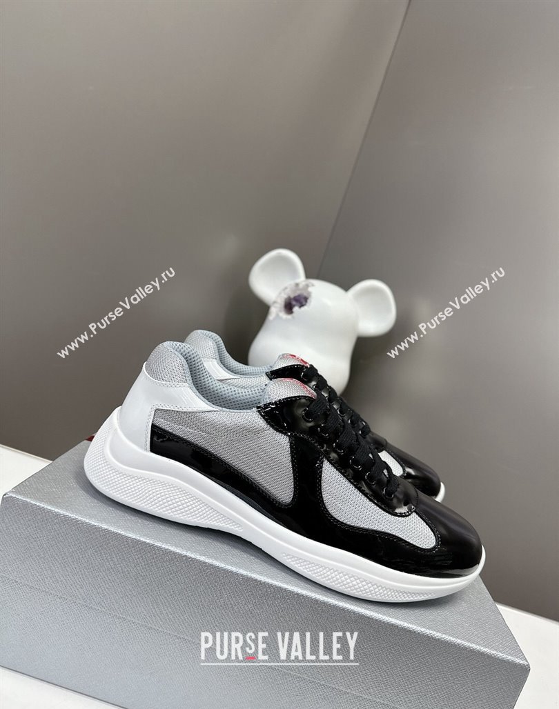 Prada Americas Cup Patent Rubber and Bike Fabric Sneakers Black/Grey3 2024 0327 (MD-240327157)