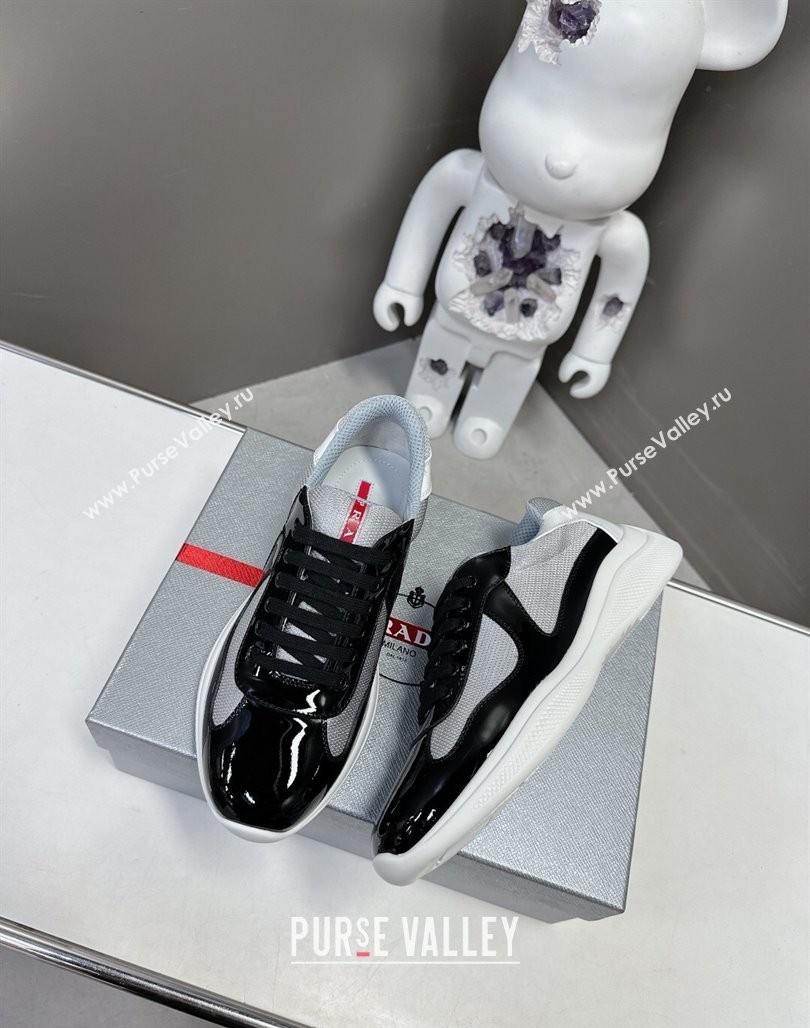 Prada Americas Cup Patent Rubber and Bike Fabric Sneakers Black/Grey3 2024 0327 (MD-240327157)