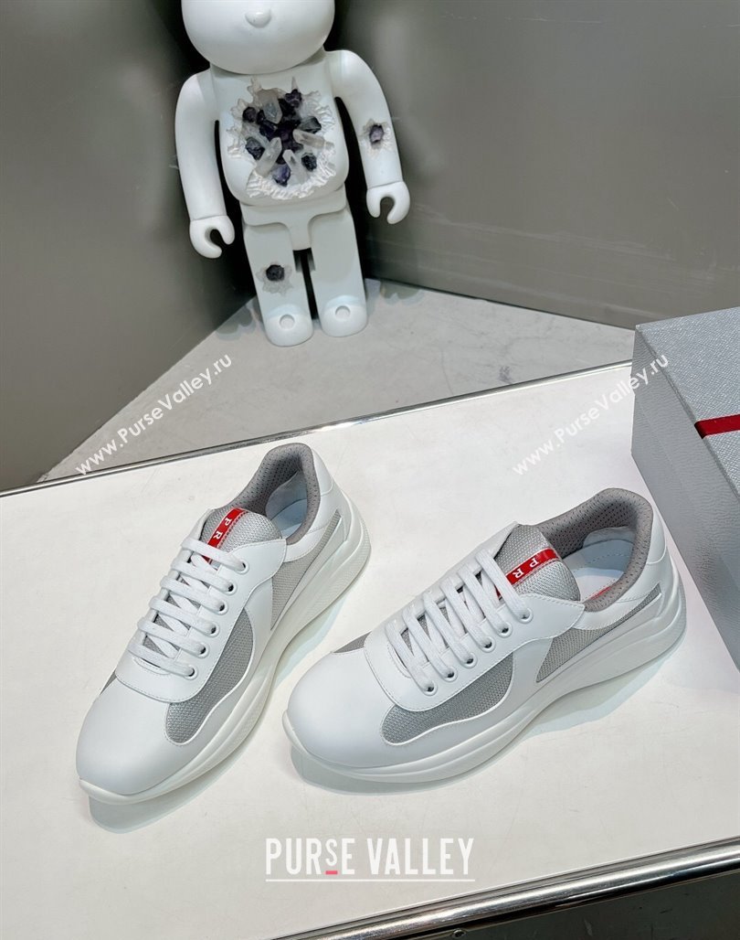 Prada Womens Americas Cup Soft Rubber and Bike Fabric Sneakers White 2024 0327 (MD-240327161)