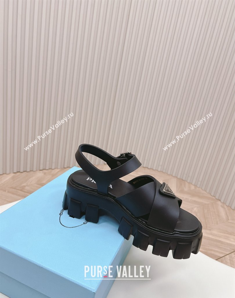 Prada Leather Platform Sandals 5.5cm with Cross Strap Black 2024 0327 (MD-240327117)