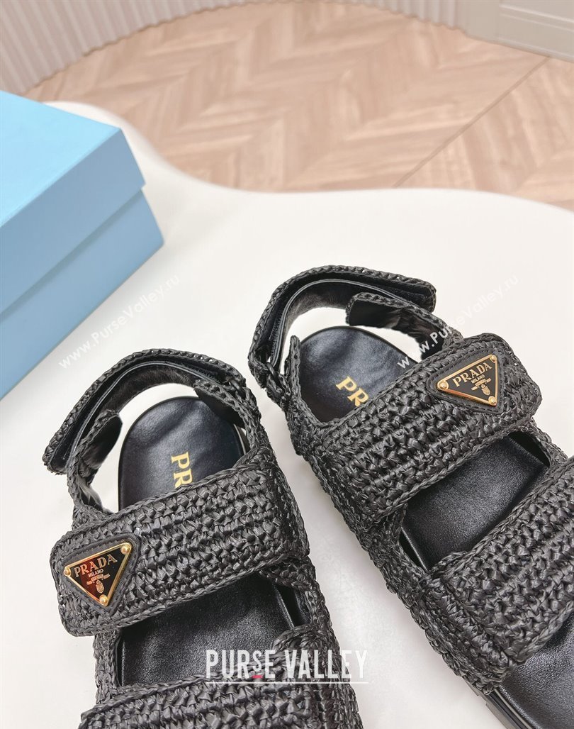 Prada Crochet Raffia-Like Flat Sandals Black 2024 032702 (MD-240327110)