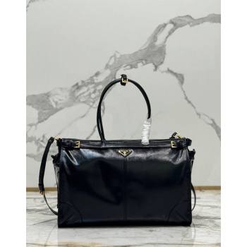 Prada Large leather handbag 1BA439 Black 2024 (YZ-240417001)