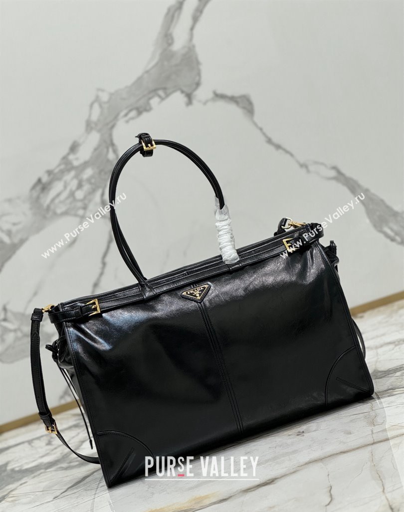 Prada Large leather handbag 1BA439 Black 2024 (YZ-240417001)