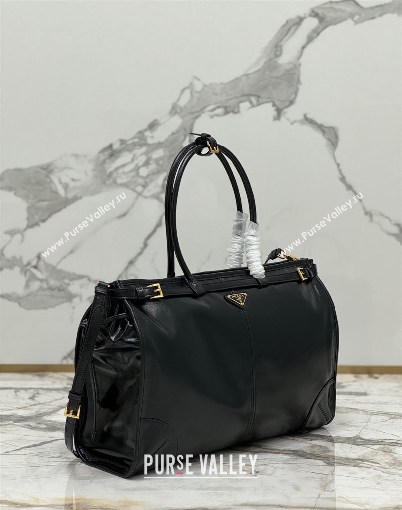 Prada Large leather handbag 1BA439 Black 2024 (YZ-240417001)