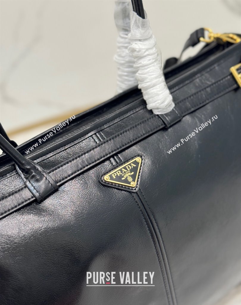 Prada Large leather handbag 1BA439 Black 2024 (YZ-240417001)