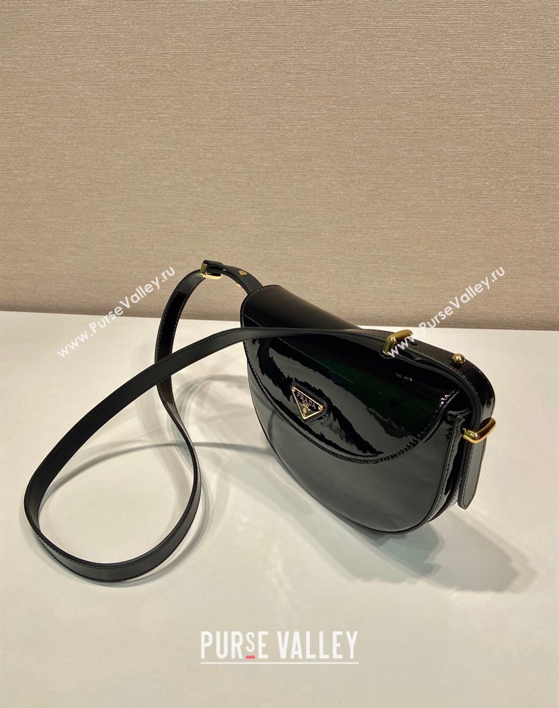 Prada Patent leather saddle Emini bag Black 2024 1BA349 (YZ-240416045)