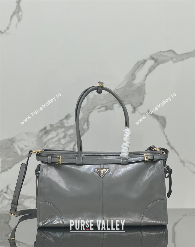 Prada Large leather handbag 1BA433 Grey 2024 (YZ-240417002)