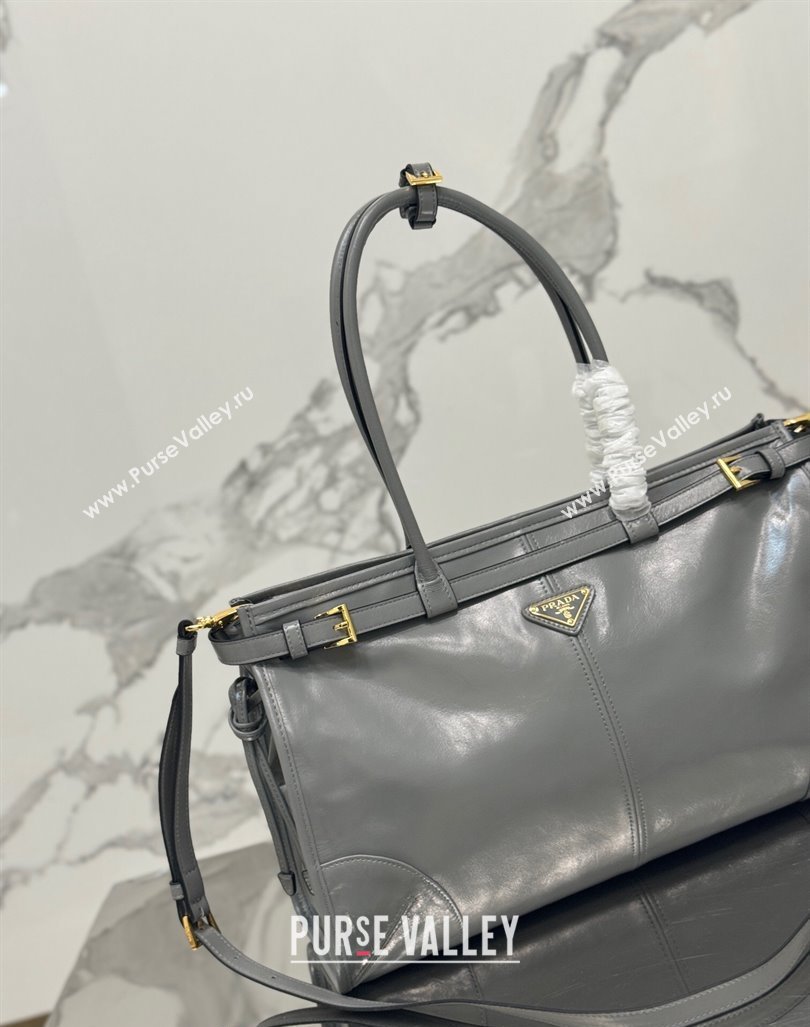 Prada Large leather handbag 1BA433 Grey 2024 (YZ-240417002)