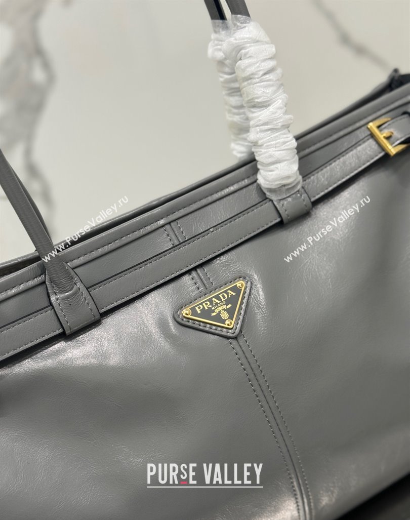 Prada Large leather handbag 1BA433 Grey 2024 (YZ-240417002)