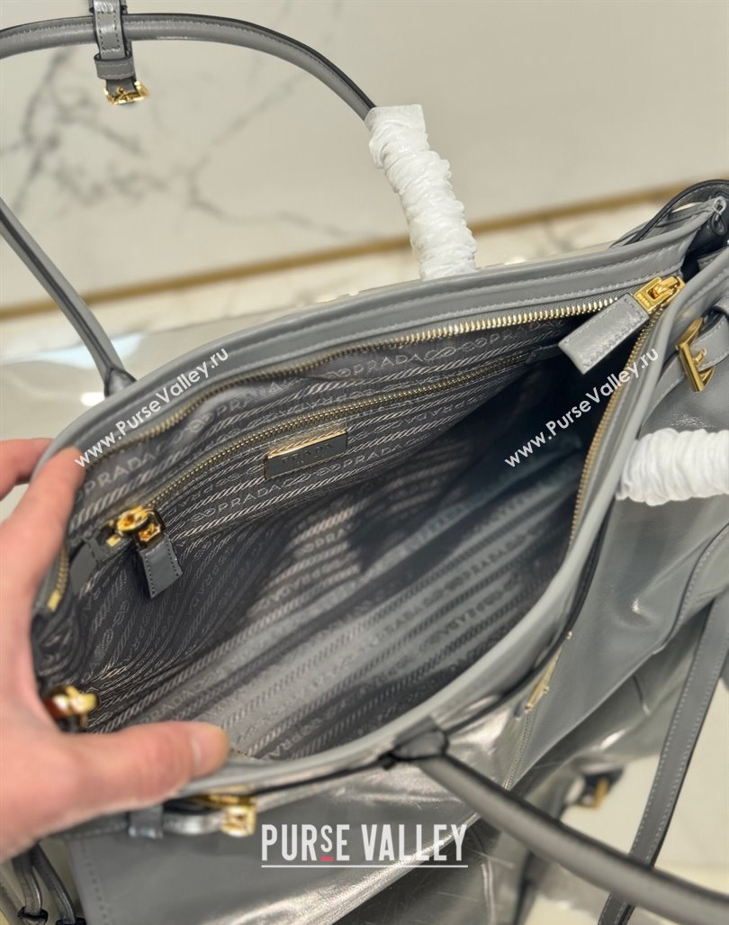 Prada Large leather handbag 1BA433 Grey 2024 (YZ-240417002)