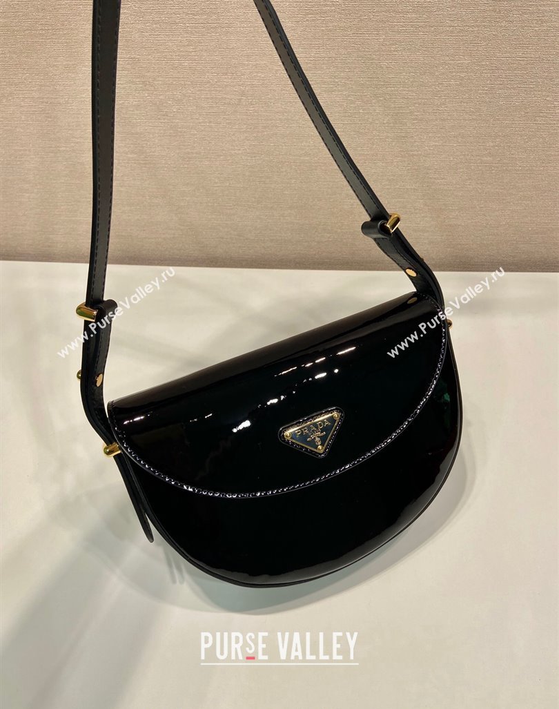 Prada Patent leather saddle Emini bag Black 2024 1BA349 (YZ-240416045)