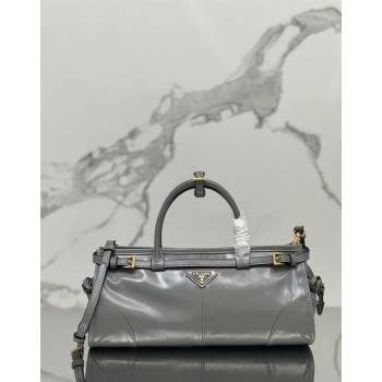 Prada Medium shiny leather top handbag 1BA426 Grey 2024 (YZ-240417003)
