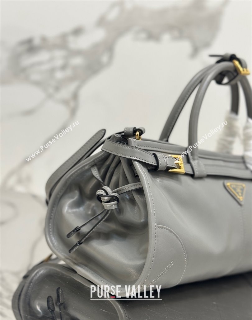 Prada Medium shiny leather top handbag 1BA426 Grey 2024 (YZ-240417003)