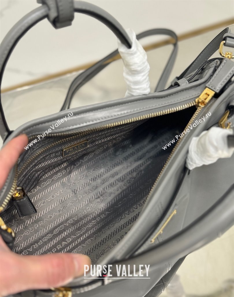 Prada Medium shiny leather top handbag 1BA426 Grey 2024 (YZ-240417003)