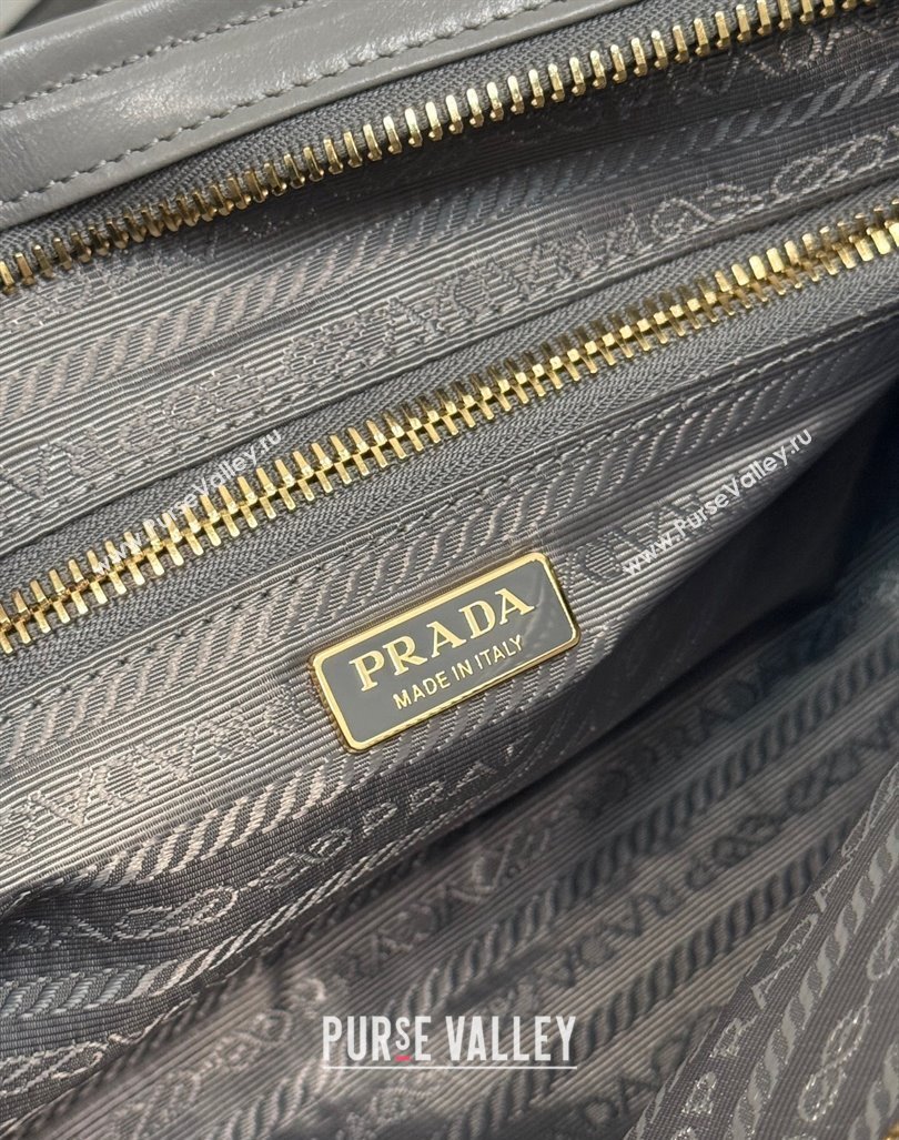 Prada Medium shiny leather top handbag 1BA426 Grey 2024 (YZ-240417003)