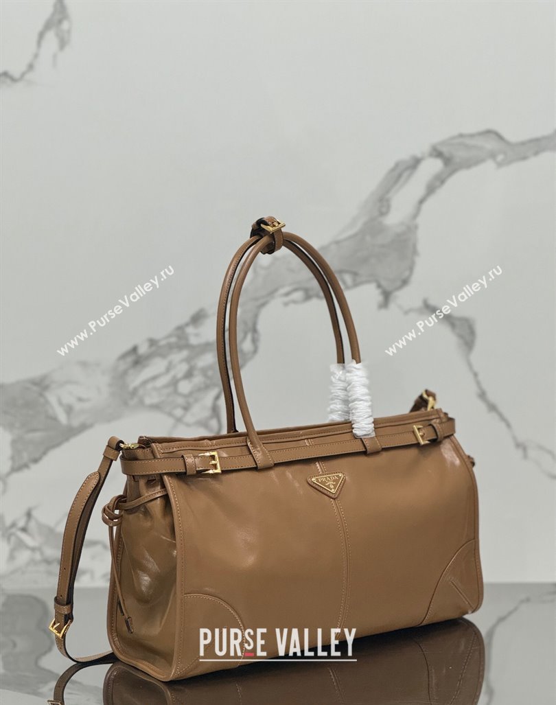 Prada Large leather handbag 1BA433 Brown 2024 (YZ-240417004)