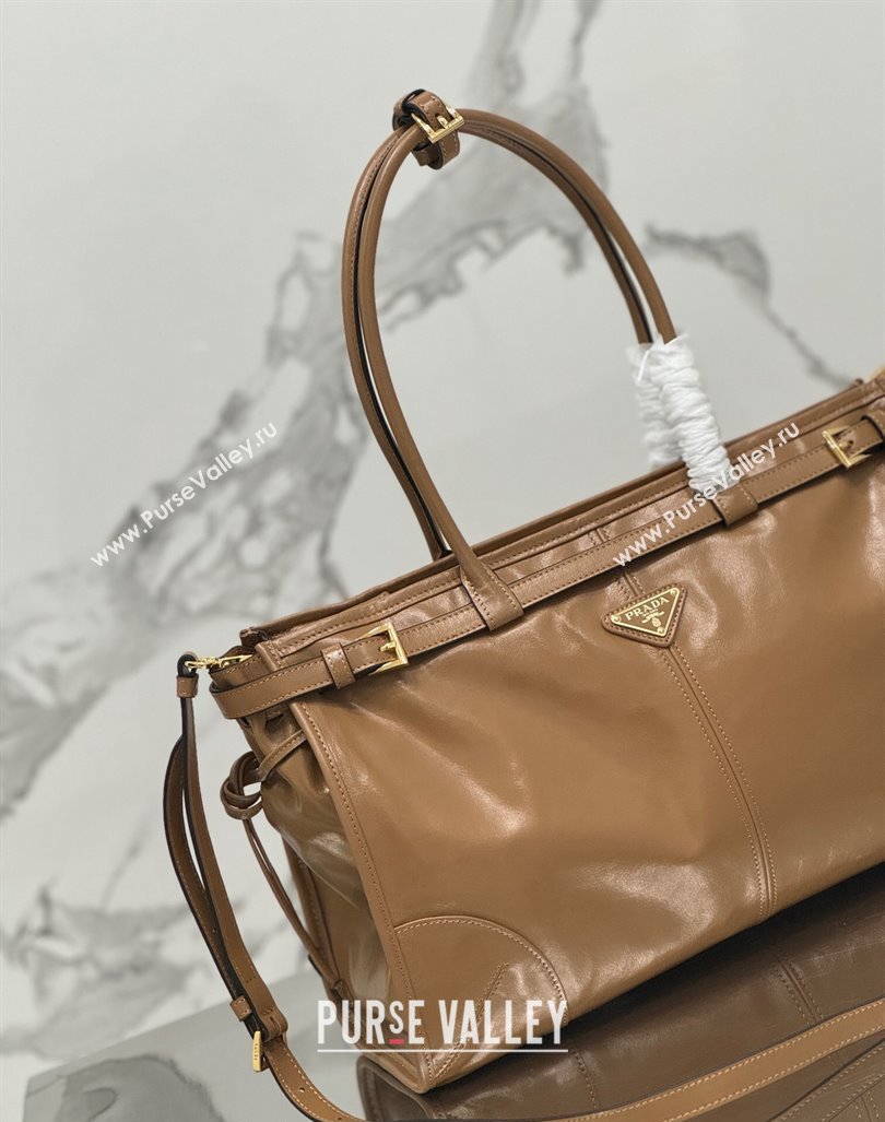 Prada Large leather handbag 1BA433 Brown 2024 (YZ-240417004)