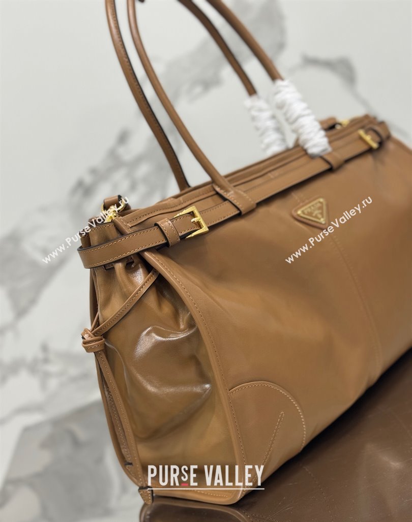 Prada Large leather handbag 1BA433 Brown 2024 (YZ-240417004)