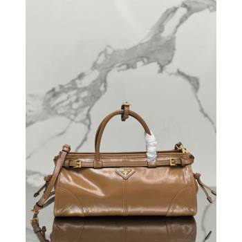 Prada Medium shiny leather top handbag 1BA426 Brown 2024 (YZ-240417005)