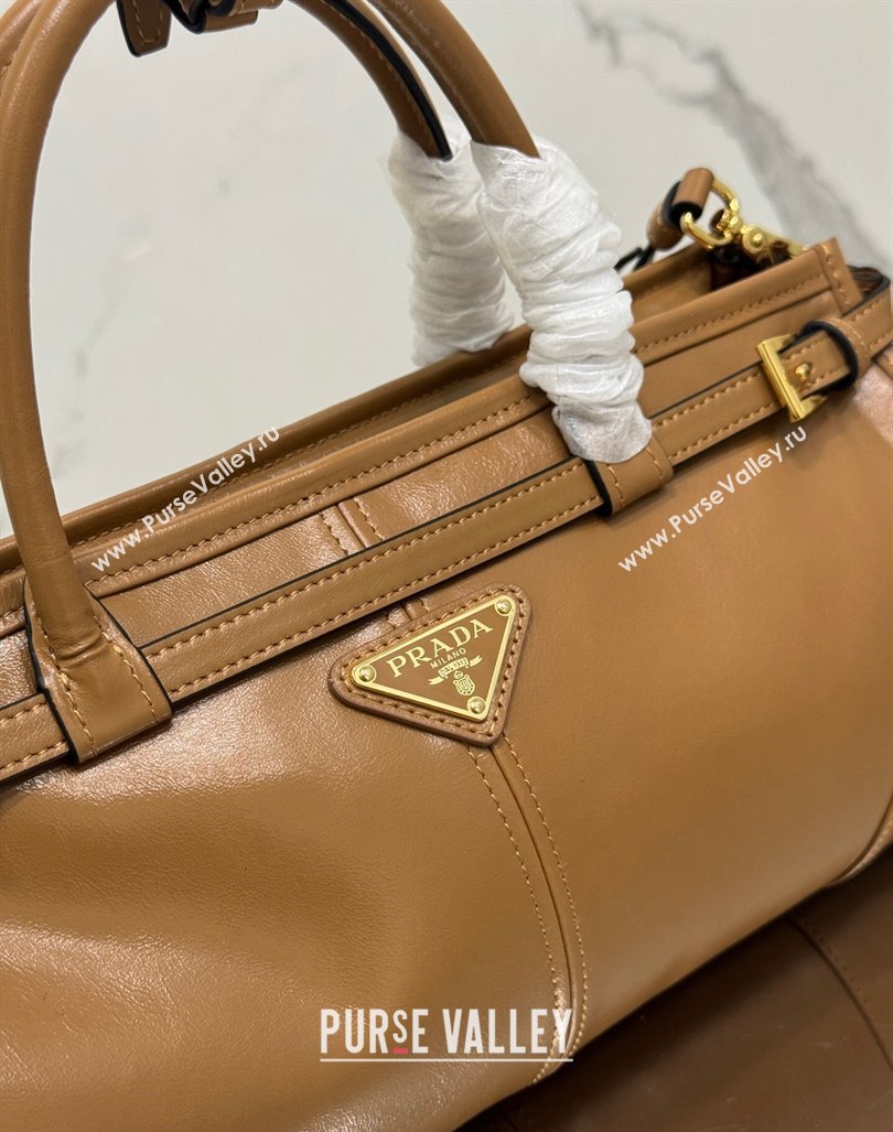 Prada Medium shiny leather top handbag 1BA426 Brown 2024 (YZ-240417005)