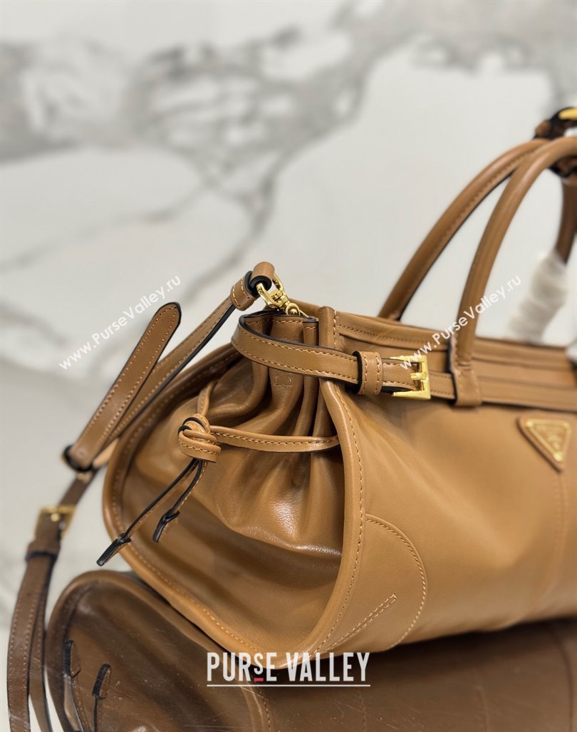 Prada Medium shiny leather top handbag 1BA426 Brown 2024 (YZ-240417005)