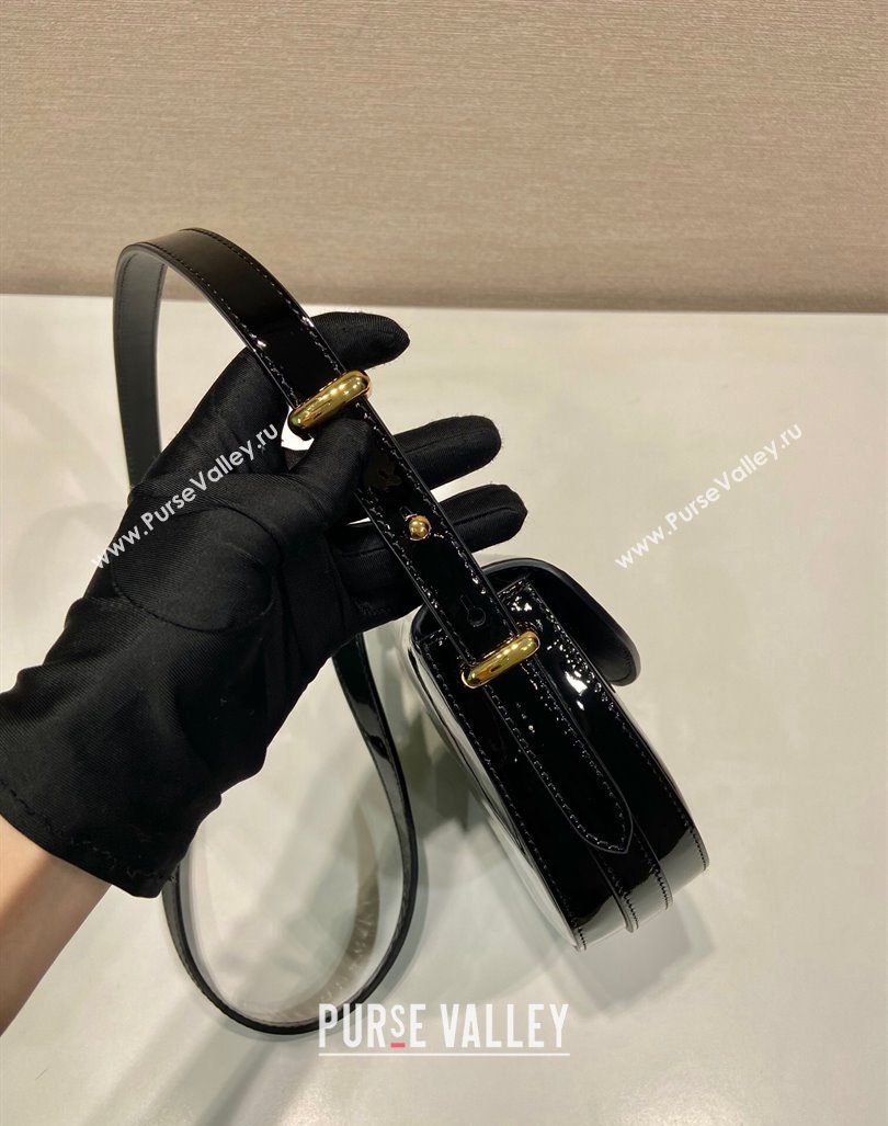 Prada Patent leather saddle Emini bag Black 2024 1BA349 (YZ-240416045)