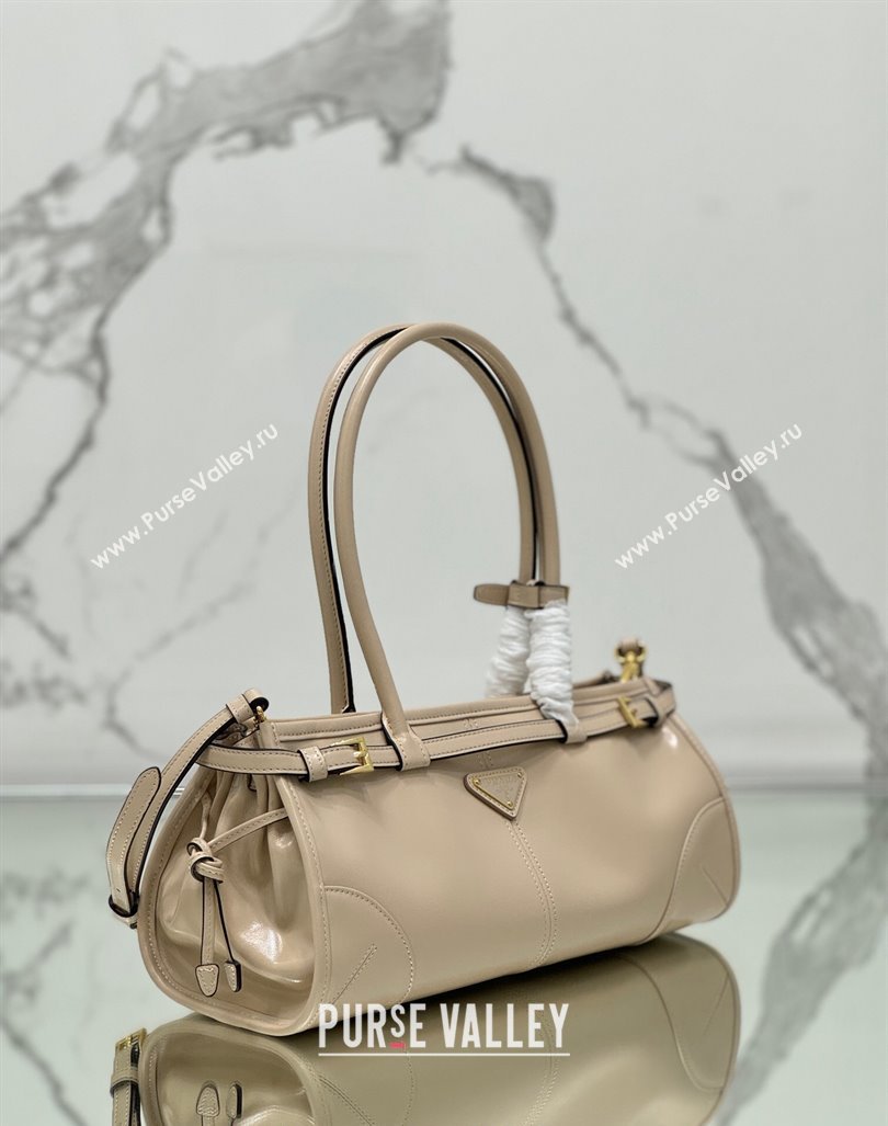 Prada Medium shiny leather handbag 1BA426 Nude 2024 (YZ-240417007)