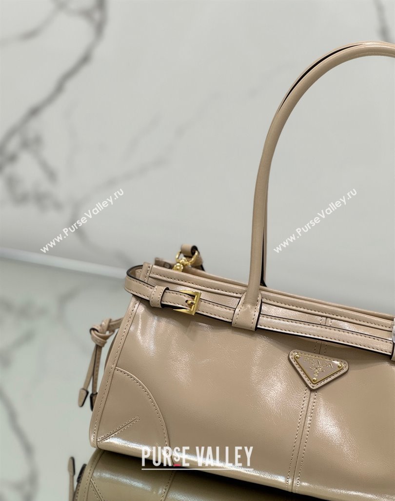 Prada Medium shiny leather handbag 1BA426 Nude 2024 (YZ-240417007)